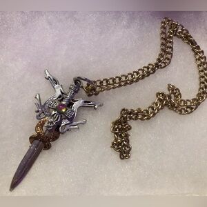 Silver and Gold Dragon/Sword Pendant Necklace